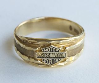 Harley Davidson 10K GOLD Ring Vintage Signet Mens Signature Officially 