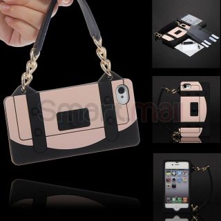 Black Combo Silicone Rubber Soft Gel Handbag Case Cover For iPhone 4 