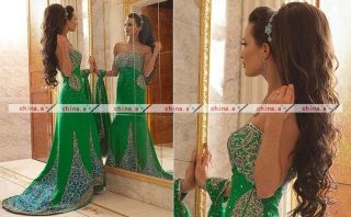 2013 Custom Embroidery Backless Green and White Wedding Dresses Size 