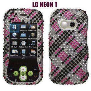 Pink Plaid Diamond Bling Rhinestone Hard Case Cover for LG Neon GT365