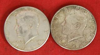 LOT OF TWO 1964 KENNEDY HALF DOLLAR 90% SILVER COINS   EAGLE   LIBERTY 