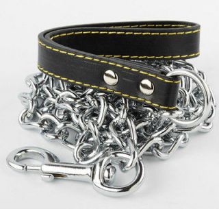    Chrome Dog Chain Heavy Duty Pet Leash with Leather Hand Strap Train