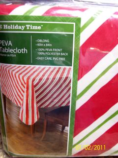 CANDY CANE STRIPED HOLIDAY TABLECLOTH OBLONG 60 X 84