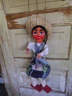 Vintage Hand Made Mexico Female w /Dress Puppet Marionette Mexican 