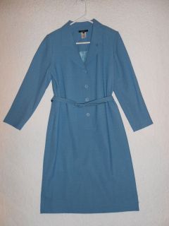 Vintage HENRY LEE Petites Blue Tweed Coat Dress Belted Polyester Lined 