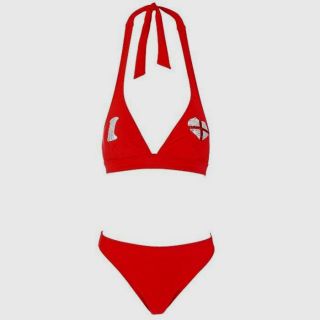 BNWT Ladies ENGLAND Sequin 2pc Bikini Top+Bottoms/Briefs 12 14 16 RED 
