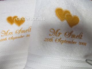 Personalised Towel Sets Embroidered Anniversary / Weddings Hearts 