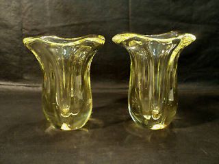 GORGEOUS PAIR SEVRES CRYSTAL CANARY YELLOW VASES