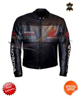 Honda black leather jacket motorbike racing jacket all sizes xs   5xl