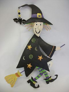 WITCH ON BROOM WITH BAT ~ HALLOWEEN GARDEN STAKE ~ METAL 36 ~ NEW