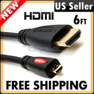   HDMI Micro High Speed Cable 3D Cord Blu Ray HTC EVO 4G HDTV 6 FT