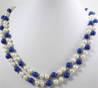 New Design Jewelry white Freshwater pearl lapis lazuli necklace 36