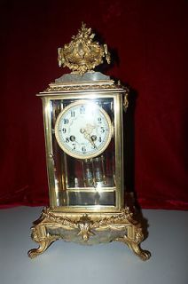   MARBLE SLATE JAPY FRERES FRENCH MANTLE CHIME CLOCK W/ INLAY MARTI