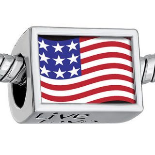   WORDS LIVE LOVE LAUGH WITH USA FLAG PHOTO PATRIOTIC CHARM FOR C77