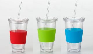   Iced Coffee Cup With Straw 16oz BPA Free Plastic Tumbler Ice Tea Mug