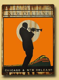 The City of New Orleans Railroad Railway tin sign orange vintage style
