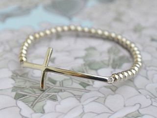 sideways cross bracelet polished silver beaded brand new time left