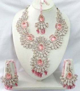Indian Bollywood Bridal Kundan Diamante Necklace Set Fashion Jewelry 