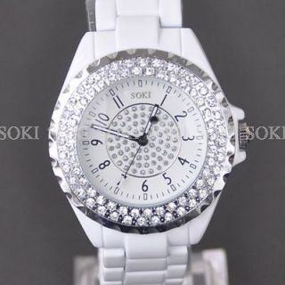   New SOKI Dress White Crystal Analog Quartz Womens Lady gift Watch S089