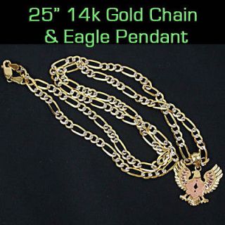 SOLID GOLD 25 Chain &Rose Gold EAGLE Pendant 14k .62oz 17.5g No Scrap 
