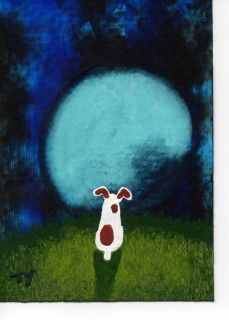 Jack Russell Terrier Dog Parson Rat Original ACEO Folk Art Painting 