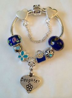 personalised girls childrens kids blue charm bracelet in gift box FAST 