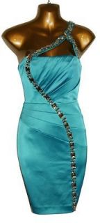 BNWT Jane Norman Teal Satin Jewel Figure Hugging Pencil Wiggle Dress 