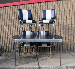   Style Black and White Kitchen Dining Set Chrome Table 4 Chairs Modern
