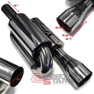 TWIN LOOP HIGH FLOW EXHAUST MUFFLER 2 INLET 3ROUND TIP STAINLESS 