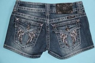 NWT MISS ME JEANS EMBROIDERED WING & RHINESTONE EMBELLISHED SHORTS 25