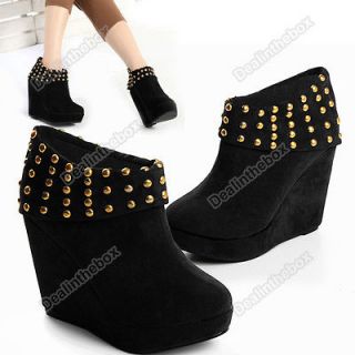 New GORGEOUS WOMEN Soft SUEDE Round Toe Platform Wedge Ankle Booties 