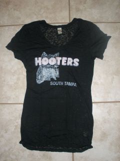 NEW WOMENS HOOTERS OWL LOGO BLACK LACEY T SHIRT SO TAMPA FLA PINK 
