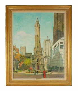 Estate Sale Constantin Kluge Chicago Water Tower Landmark Oil Painting