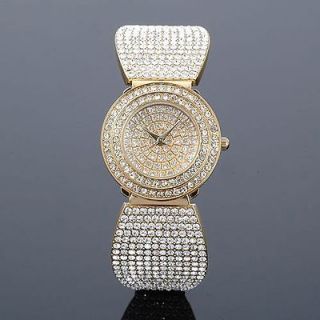   Gold Plated steel crystal Band Strap women & Ladies quartz wrist watch