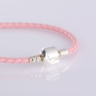   Pink Breast Cancer Awareness Braided Leather Bracelet Fit Charm Beads