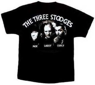 three stooges larry curly moe faces black tee t shirt