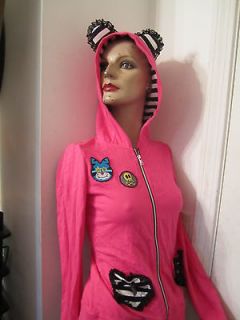 Jessica Louise Hot Pink Cat Ear Hoodie hoody S Goth Gothic Punk kitty 