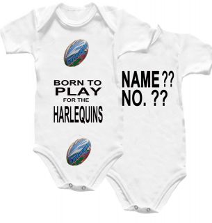   Rugby Baby Grow Shirt Born to Play Ball Flag Top Kit Name No Babygro