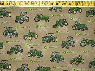JOHN DEERE TRACTORS on brown Daisy Kingdom cotton quilter’s fabric 