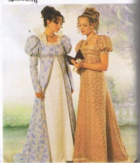 Historical Regency Empire Dress Gown Jane Austen Costume Pattern Size 