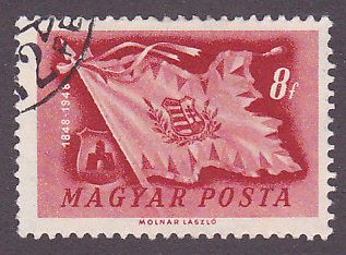 Hungary Republic Red 8f 1848 1948 Flag & Coat of Arms Magyar Posta 