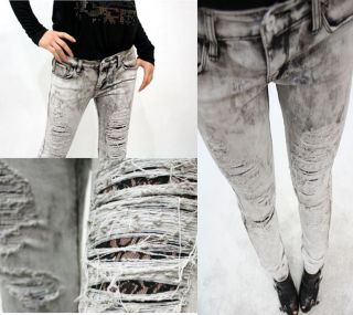 Distressed Ripped TIE DYE GREY Skinny Jeans, Lace Lined, Destroyed, UK 
