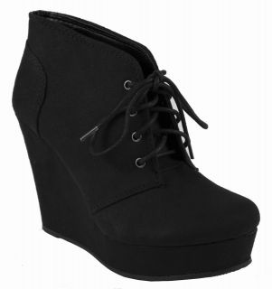 Favor By Soda Lace up Platform Wedge Ankle Booties in Black Faux 