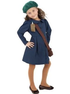 Kids 10 12 Years WW II Evacuee Girl Fancy Dress 1940s Costume Large 