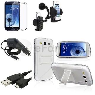 Clear TPU Case+Clear Film+USB+Car Charger+Holder For Samsung Galaxy S3 