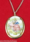 Vintage hand painted cameo pearl gold pendant necklace