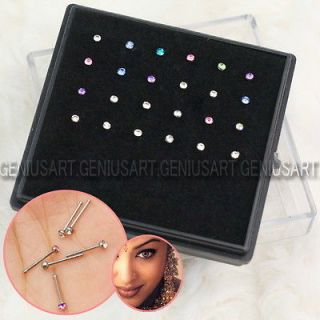   Lots 24pcs Fashion Clear Crystal 316L Surgical Steel Nose Stud Rings