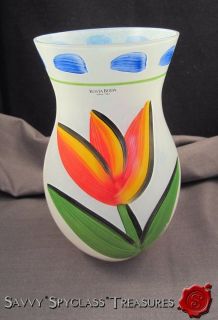 HP Tulips Kosta Boda Sweden Crystal Vase Artist Signed by Ulrica 