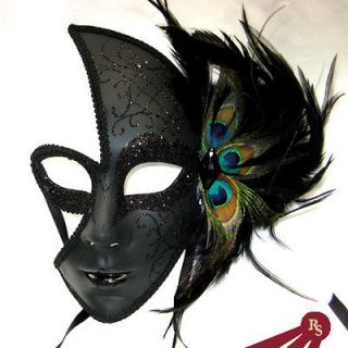 fancy black mask peacock feathers venetian costume