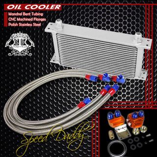   19 ROW POWDER COATED ALUMINUM ENGINE OIL COOLER+RELOCATION KIT SILVER